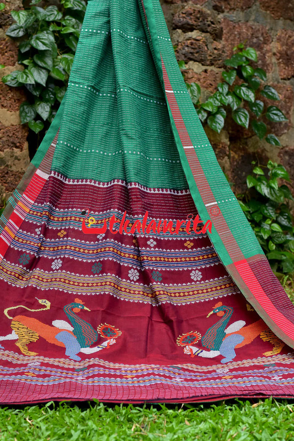 Green Dhalapathar Double Nabagunjara Cotton Saree