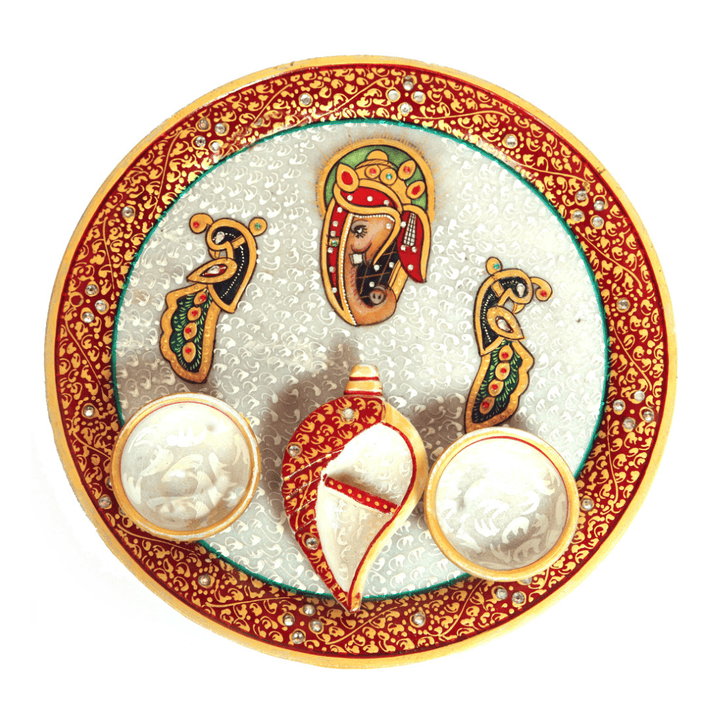 Traditional Meenakari Pooja Plate – Marble Finish