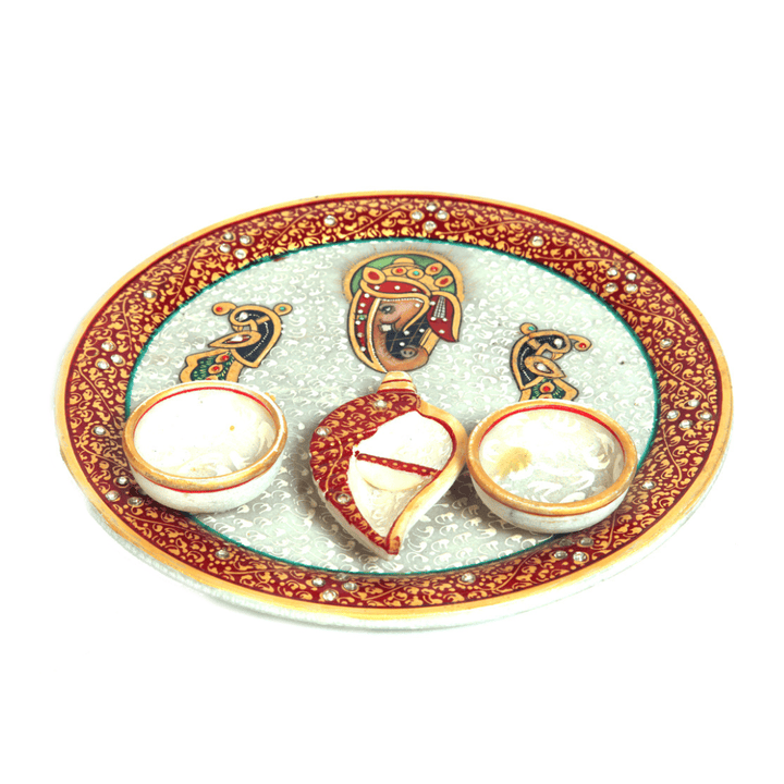 Traditional Meenakari Pooja Plate – Marble Finish