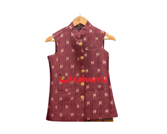 Ikat Wine Color Tussar Boy's Jacket