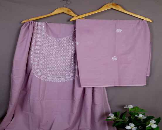 Handmade Chikankari Lavender Cotton Suit