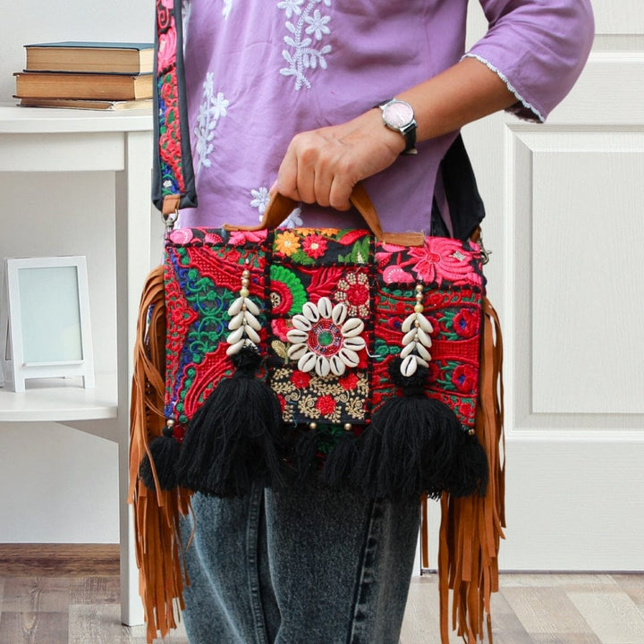 Handmade Kambhari Art Black Color Traditional Hand Bag