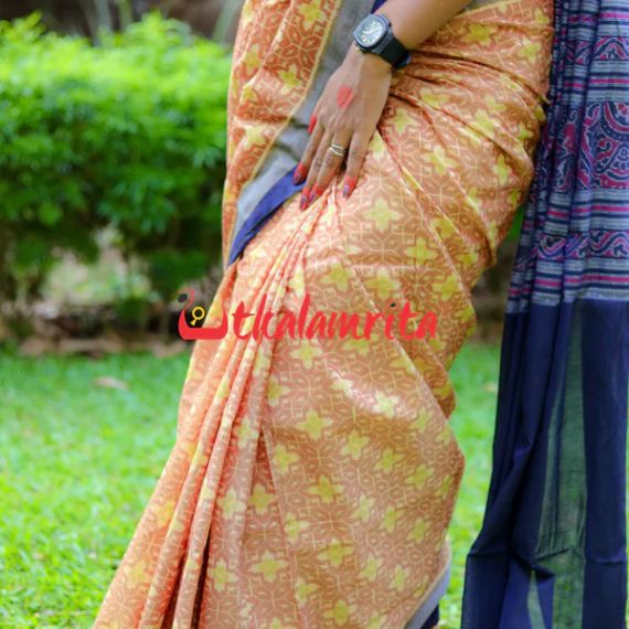 Mustard Flower Paper Design Sambalpuri Cotton Saree