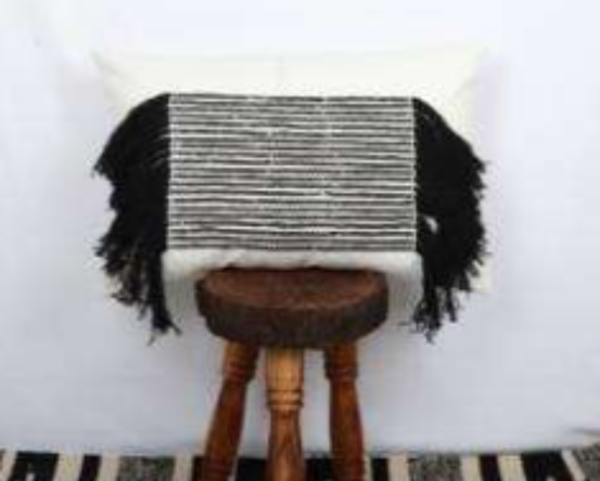 Fringe Black and White Handwoven Cotton Pillow Cover