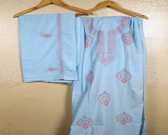 Hand Embroidered Chikankari Breezy Blue Cotton Suit piece