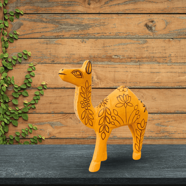 Sunlit Camel Figurine – Desert-Inspired Wooden Art