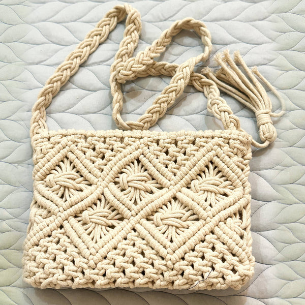 Macrame Crossbody Bag with Tassels