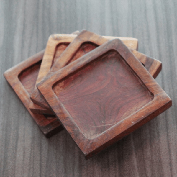 Elegant Sheesham Wood Table Coasters – Set of 4