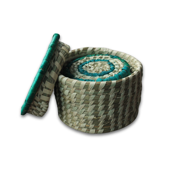 Sabai Grass Coaster Set of 6, Natural and Turquoise