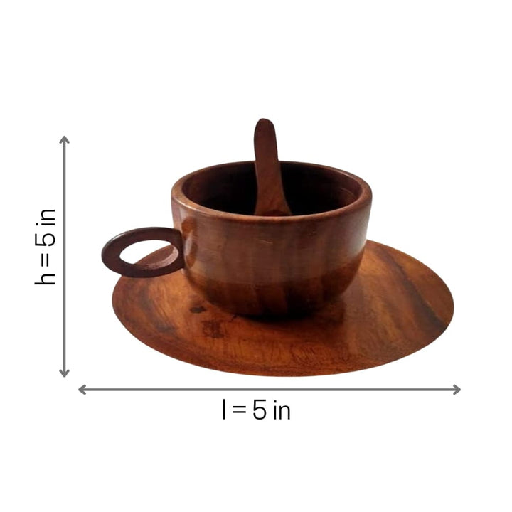 Natural Wood Tea and Coffee Cup with Saucer