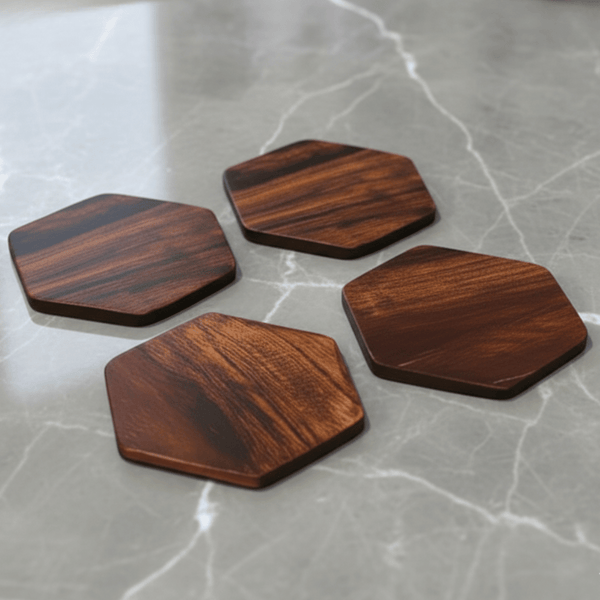 Hexagon Shape Wooden Coaster Set of 4