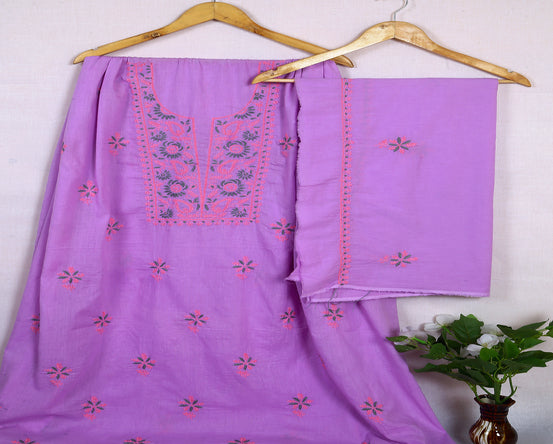 Lavender Hand Embroidered Chikankari Cotton Suit