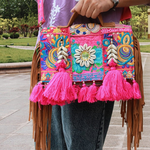Handmade Kambhari Art Pink Color Traditional Hand Bag
