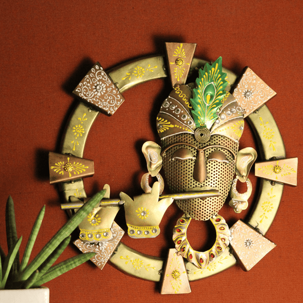 Krishna Ring Wall Hanging – Hand-Painted Blue Metal Art