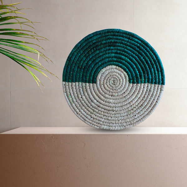 Sabai Grass Table Mat, Teal and White