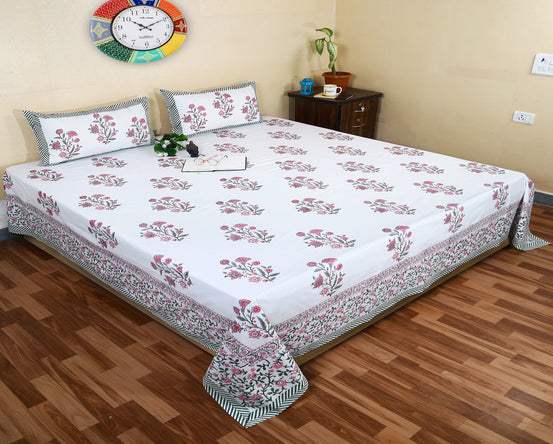 Handmade Block Prints Blossom Bliss Bedsheet using Natural Dyes