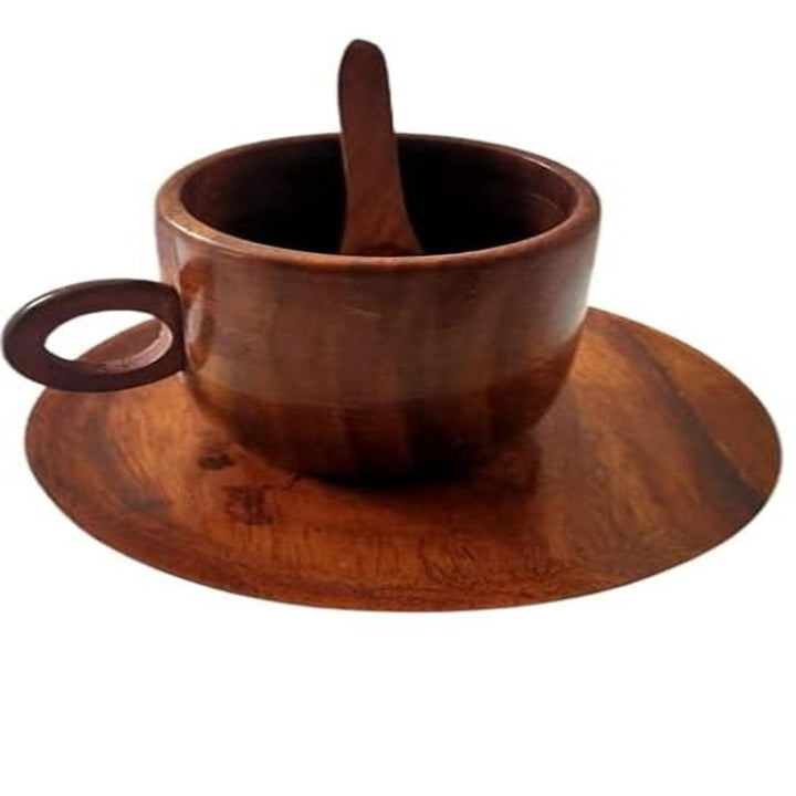 Natural Wood Tea and Coffee Cup with Saucer