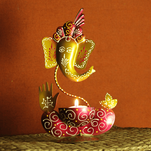 Mini Ganesha Tea Light in Metal from Rajasthan