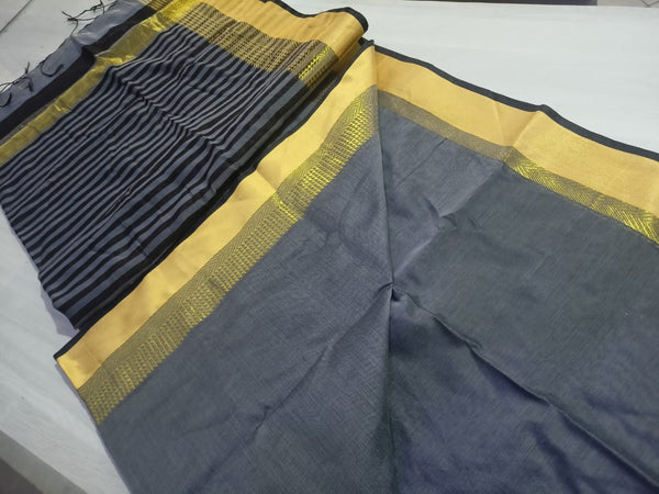 Traditional Handloom Saree in Grey and Gold