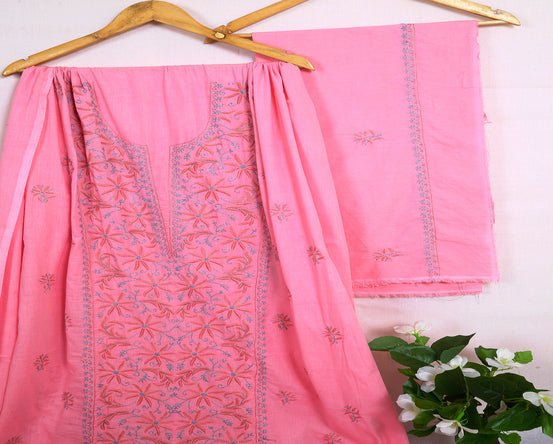 Baby Pink Hand Embroidered Chikankari Cotton Suit (Unstitched)