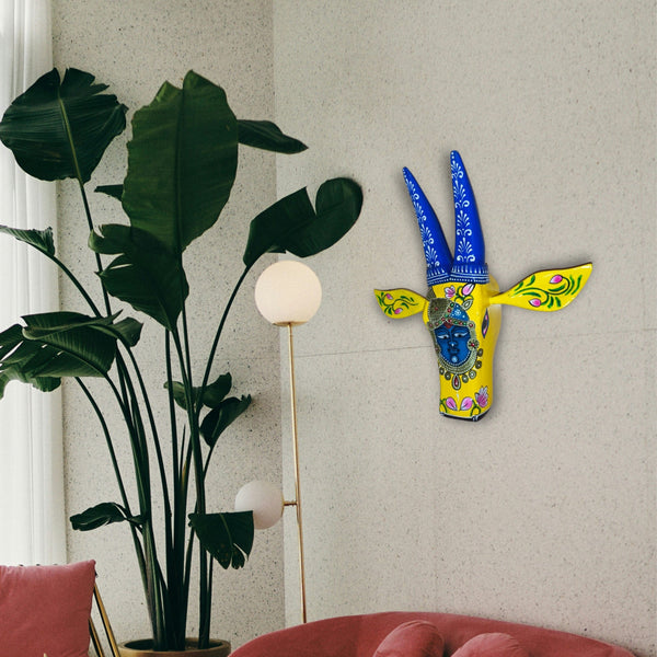 Blue Wooden Cow Showpiece