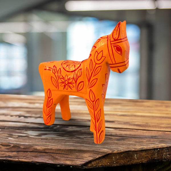 Yellow Folk Horse Figurine with Rajasthani Royal Motifs