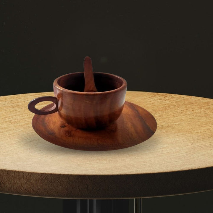 Natural Wood Tea and Coffee Cup with Saucer