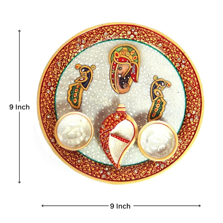 Traditional Meenakari Pooja Plate – Marble Finish