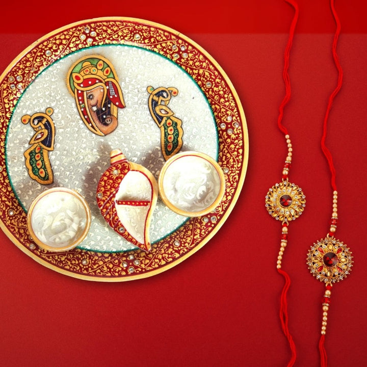 Traditional Meenakari Pooja Plate – Marble Finish