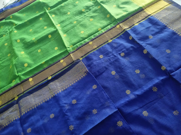 Traditional Handloom Saree in Green and Blue