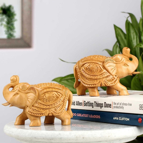 Natural Wood Elephant Figurine