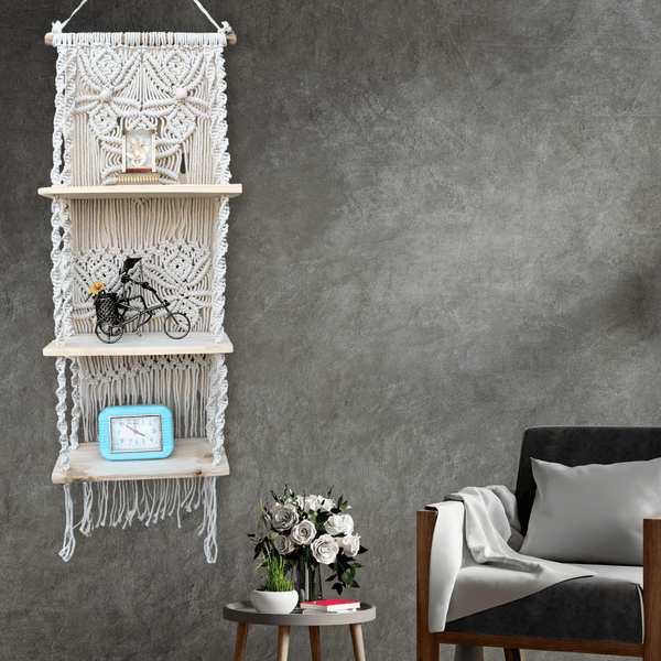 The macrame three-shelf hanging