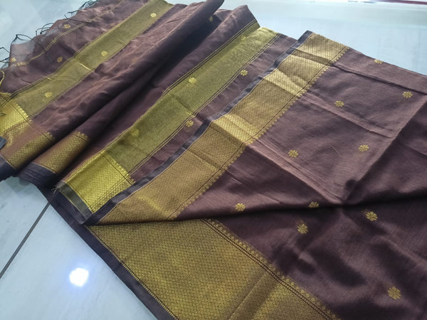 Golden Brown Silk Cotton Mixed Saree