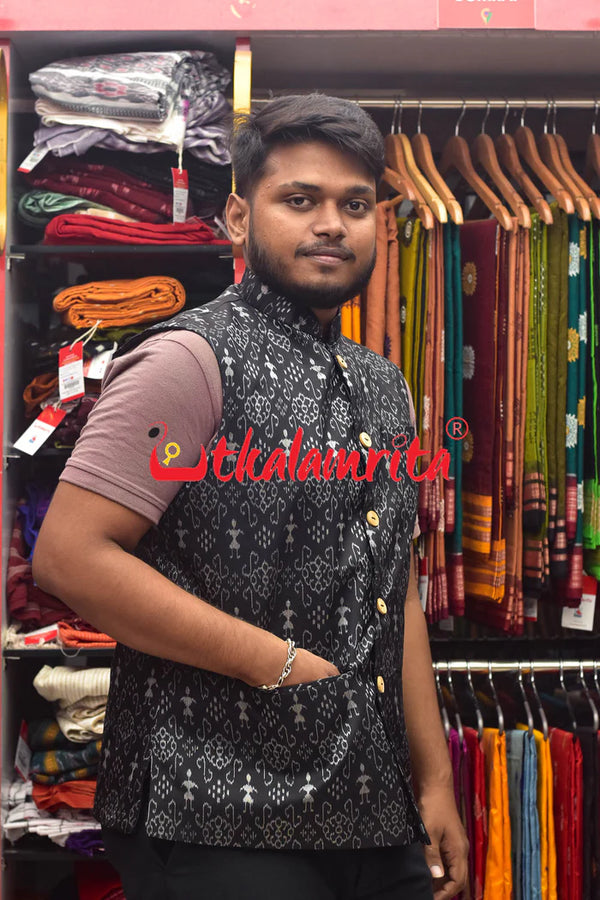 Black Tribals Sambalpuri Bandha Silk (Short Jacket)