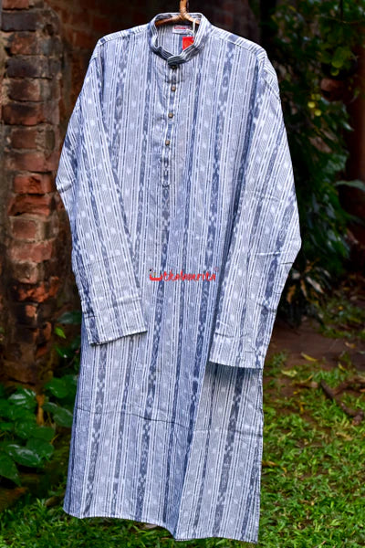 White Ikat (Men's Full Kurta)