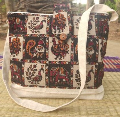 Multicoloured Kalamkari Zipped Canvas Totes