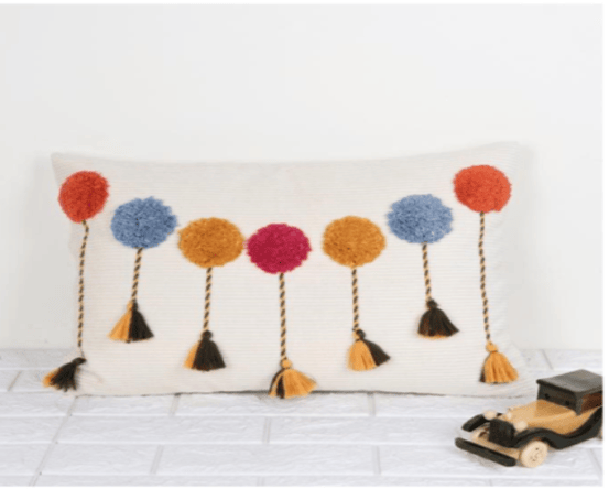 Colourful and Playful Pom-Pom Handwoven Cotton Pillow Cover