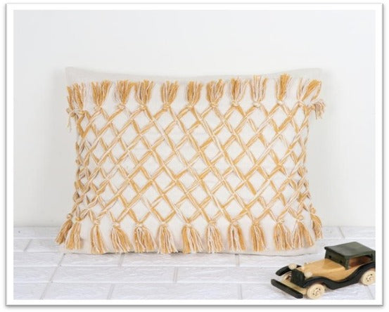 Boho Chic Fringed Handwoven Cotton Pillow Cover