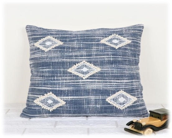 Blue Diamond Handwoven Cotton Cushion Cover