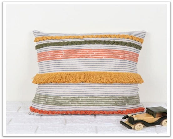 Bohemian Pastel Stripes Handwoven Cotton Cushion Cover