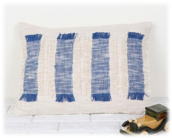 Frayed Blue Handwoven Cotton Pillow Cover