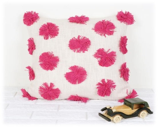 Pink Pop Whimsy Handwoven Cotton Cushion Cover