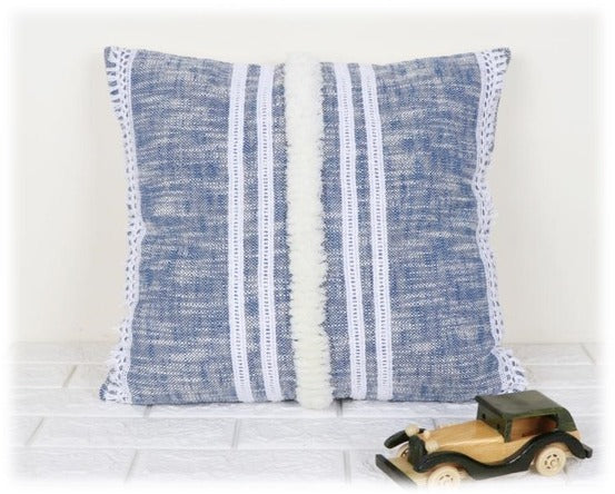 Handwoven Cotton Serene Blue Striped Cushion Cover