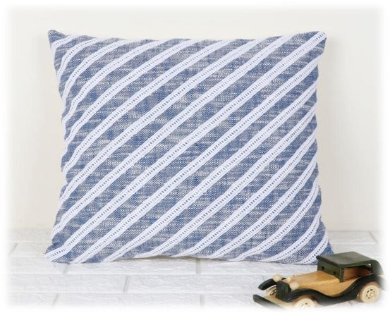 Handwoven Blue Striped Handwoven Cotton Cushion Cover