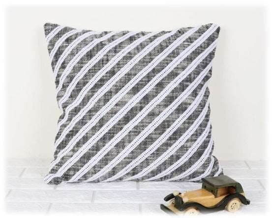 Black and White Striped Handwoven Cotton Cushion Cover