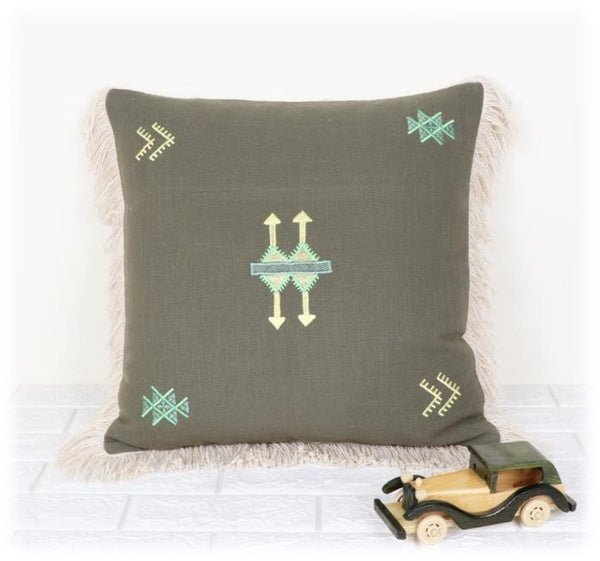 Earth Tones Embroidered Handwoven Cotton Cushion Cover