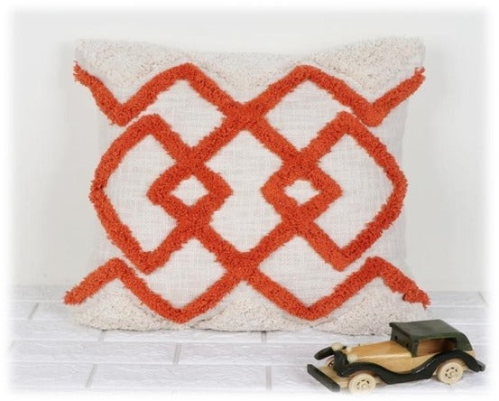 Orange Geometric Textured Handwoven Cotton Cushion Cover