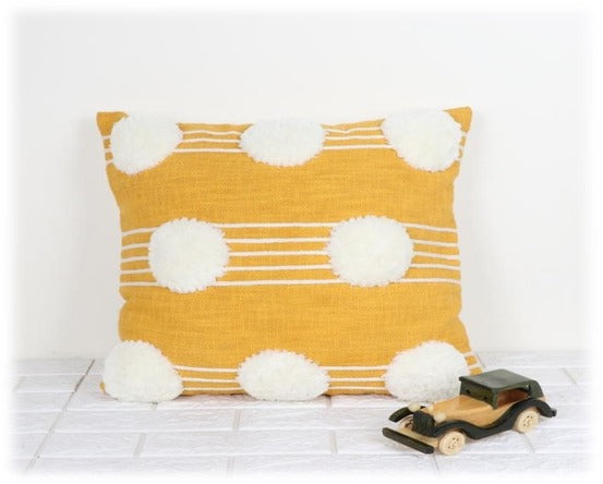 Sunny Pom Pom Handwoven Cotton Cushion Cover