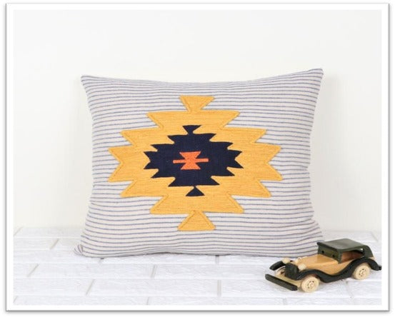 Geometric Embroidered Handwoven Cotton Cushion Cover