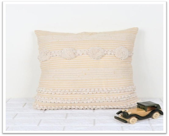 Handwoven Cotton Pom-Pom Cushion Cover in Neutral Offwhite colour